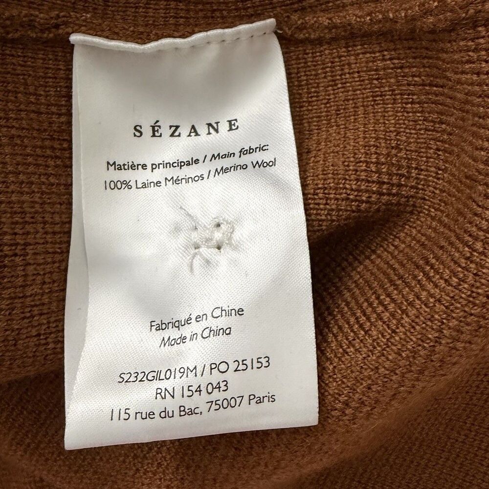 Sezane Betty Cardigan Large Hazelnut Brown Merino Wool Patch Pockets Sweater - Picture 4 of 10